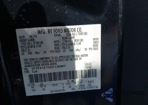 2014 Ford F-150 Xlt из США, поврежденный, VIN 1FTFX1ET0EFC30401